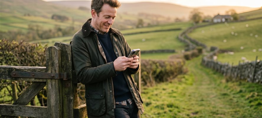 Property owner checking social media engagement on his phone